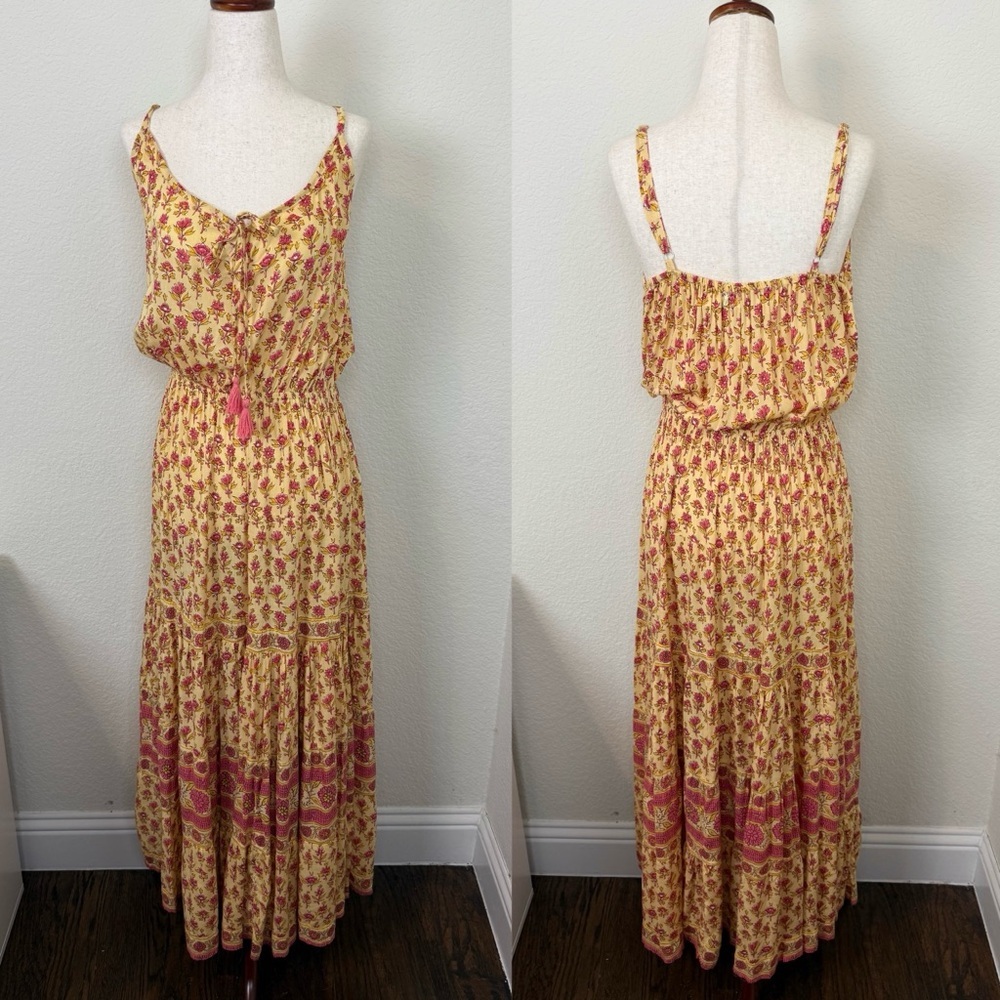 Beachgold‎ Floral Sleeveless Tassel Yellow Maxi Dress